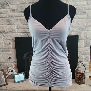 BKE Boutique Ruched Spaghetti Strap Top - Light Gray. Size Medium.